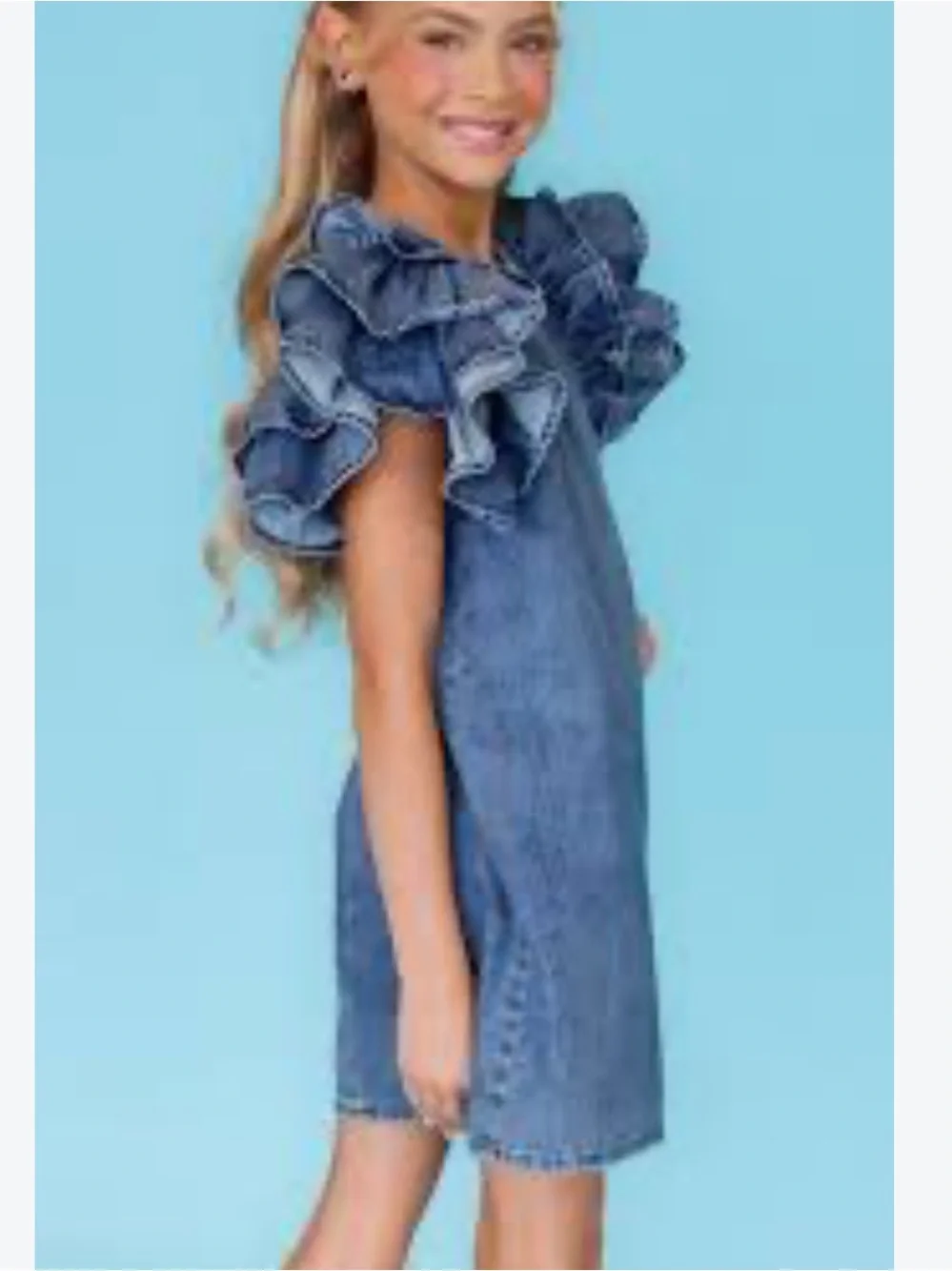Lola + The Boys DENIM RUFFLE DRESS